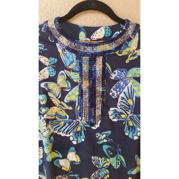 TORY BURCH jewel beaded Butterfly Tunic Kaftan Dress Size 2 MSRP $398 - Picture 2 of 9
